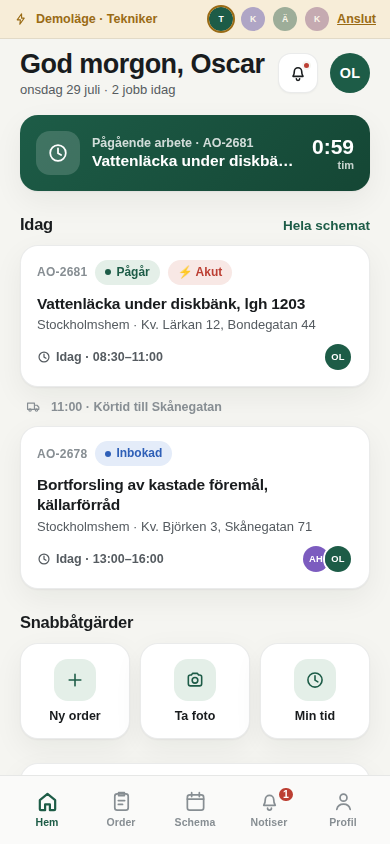 Drift Care-appen – dagens arbetsordrar